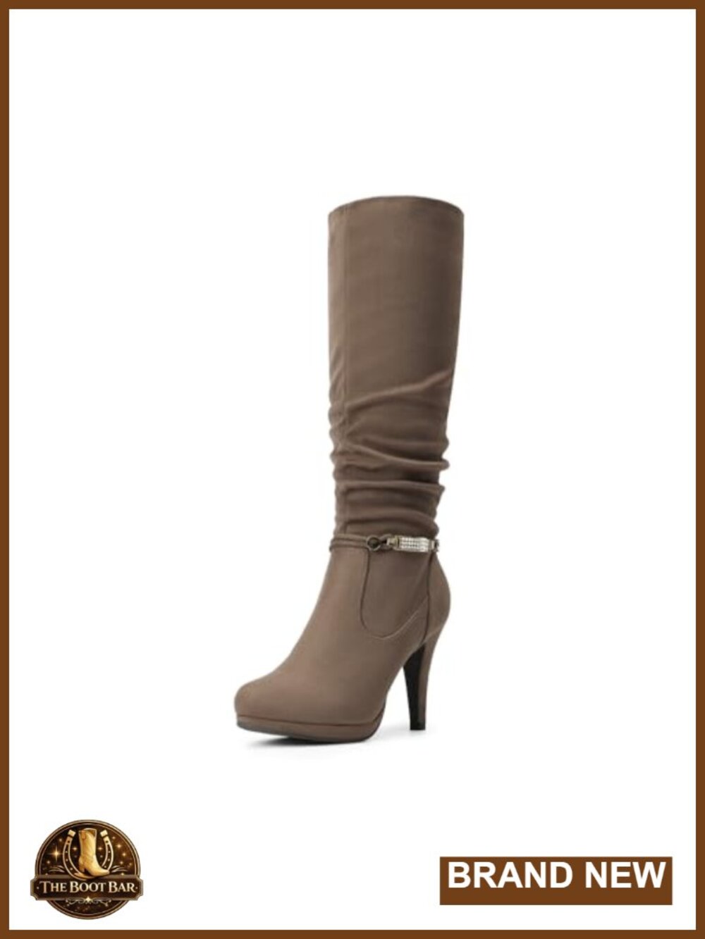 Women's Stiletto Platform Faux Suede Knee High Boots Rhinestone Heels